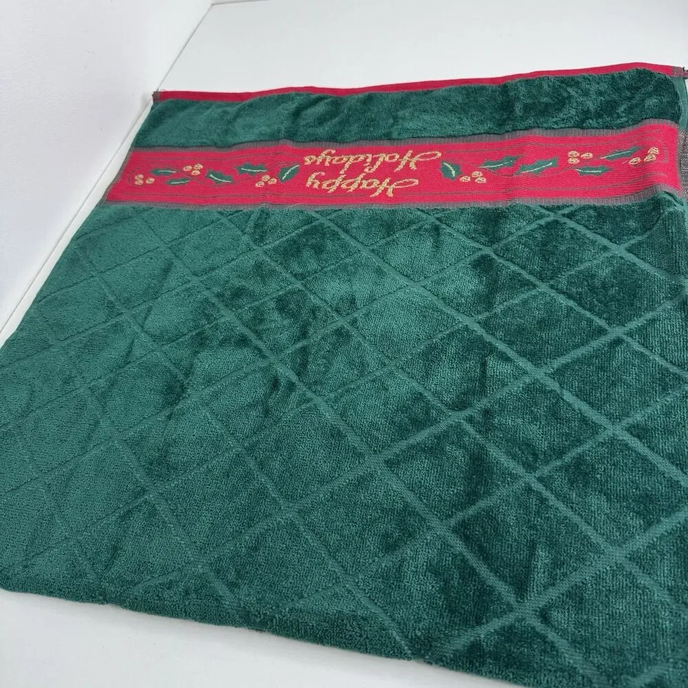 Set 3 Vintage Christmas Embroidered Bath Towel & Wash Rags 100% Cotton Holidays